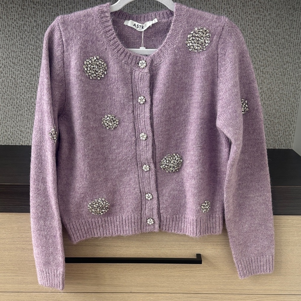ASTR Dusty Lavender Beaded Cardigan